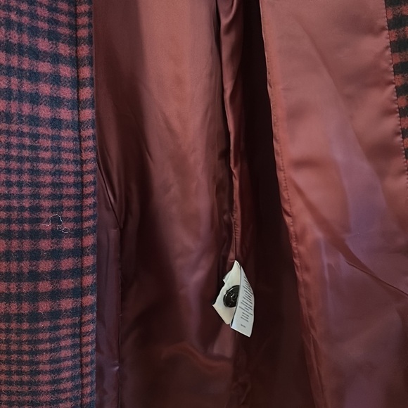 Anne Klein Plaid Wool Wrap Coat in Umber Navy Sz10 - Picture 6 of 7